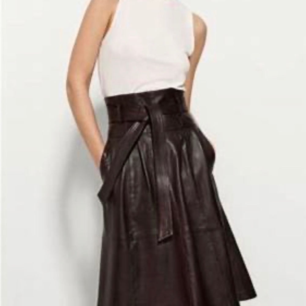 Massimo Dutti leather knee length skirt.